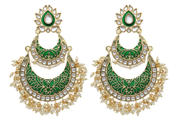 buy YOSHA Aakriti Green Chandbali Earrings
