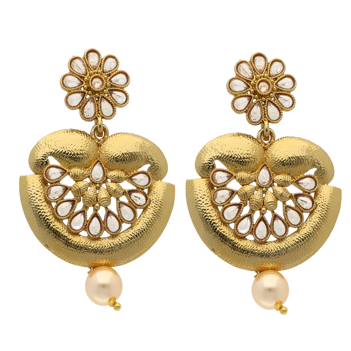 Exquisite Grand Gold Finish Peacock Chandbali Earrings with AD Ruby