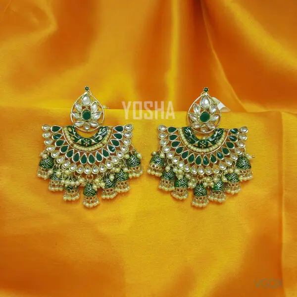 Buy Hemal Green Chandbali With Jhumki Earrings