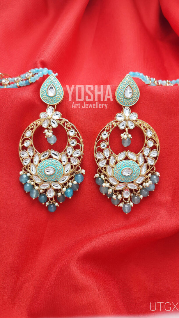 Buy Krisha sky Blue Enamel Kundan Dangler Earrings ERRAJ216