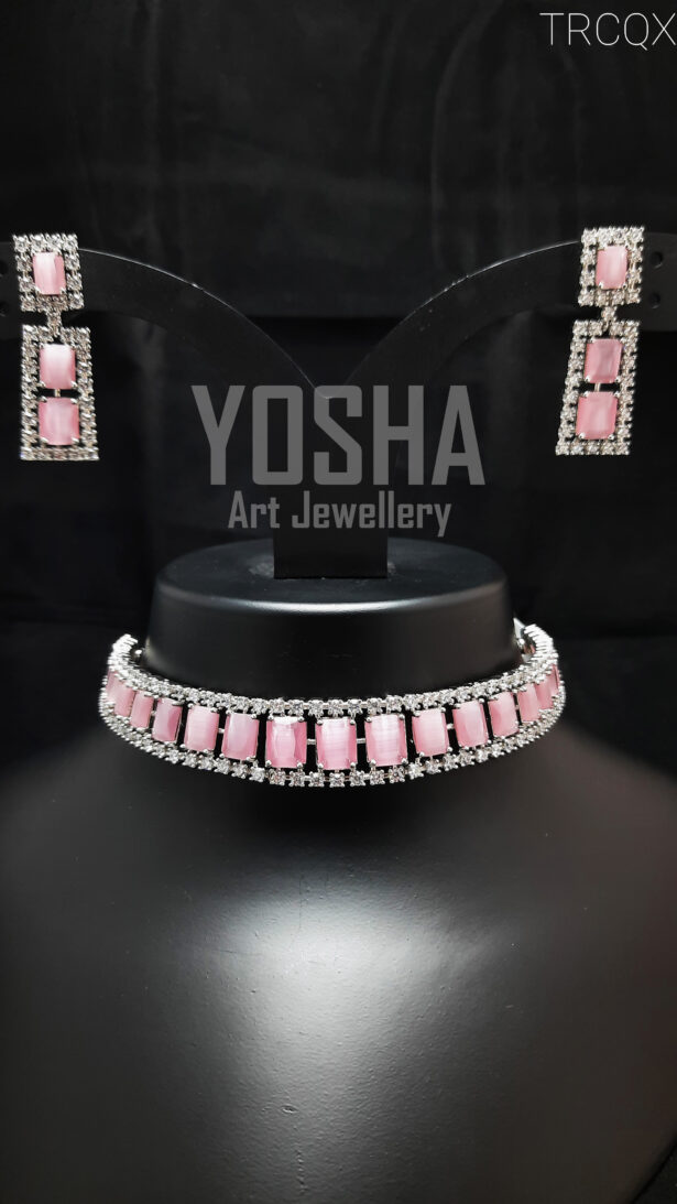Buy Victoria Pink Silver AD Choker Necklace NK00039