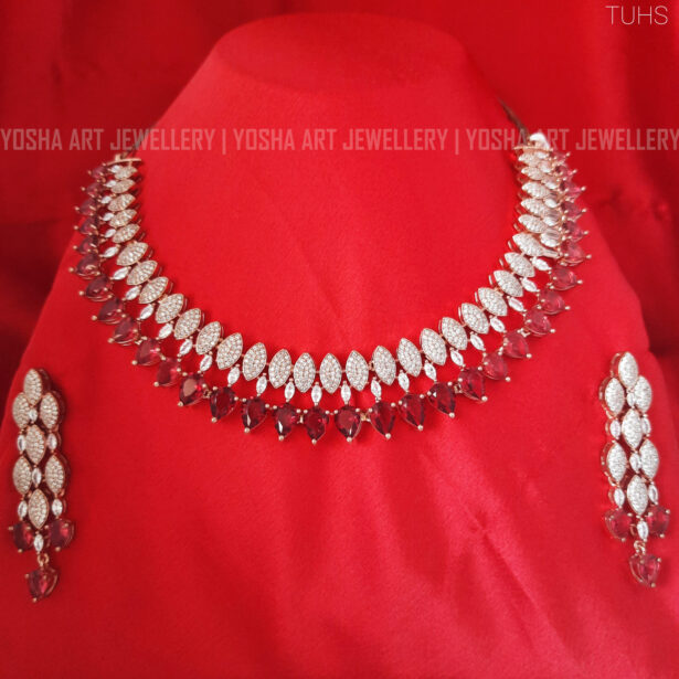 Buy Myra Ruby American Diamond Necklace Set