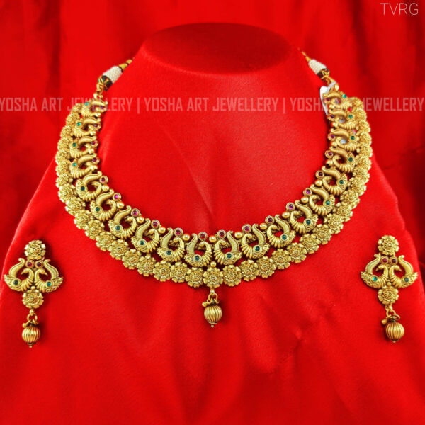 Buy Aarna Matte Gold Temple Necklace NK0175