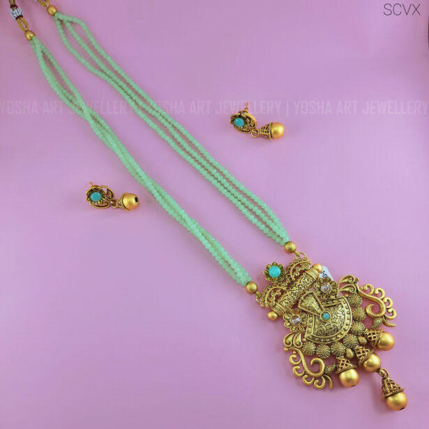 Buy Dhanika Mint Green Gold Pendant Necklace NK0246