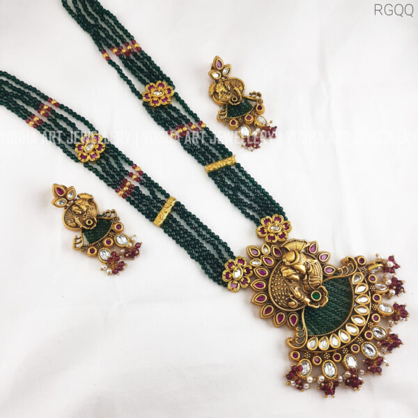 Buy Dulha-Dulhan Green Matte Gold Necklace NK0218