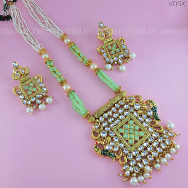 Buy Jyoti Mint Green Kundan Square Pendant Necklace NK0243