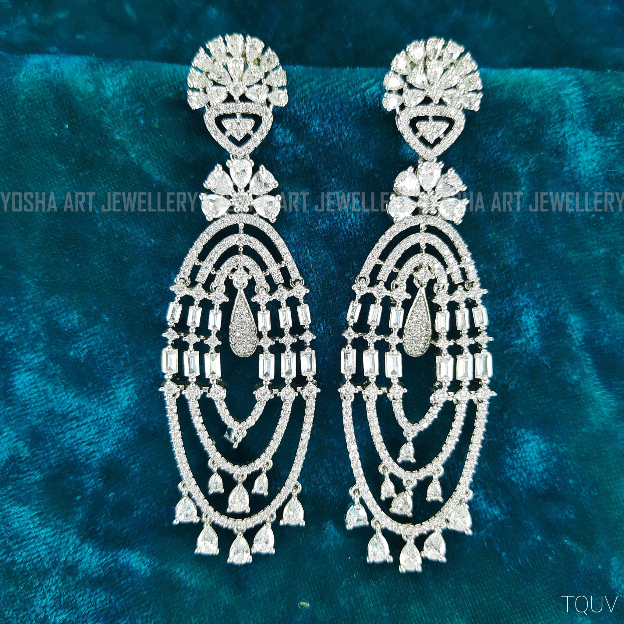 Silver CZ Crystal peacock stud Earrings | American Diamond Stud earrin –  Indian Designs
