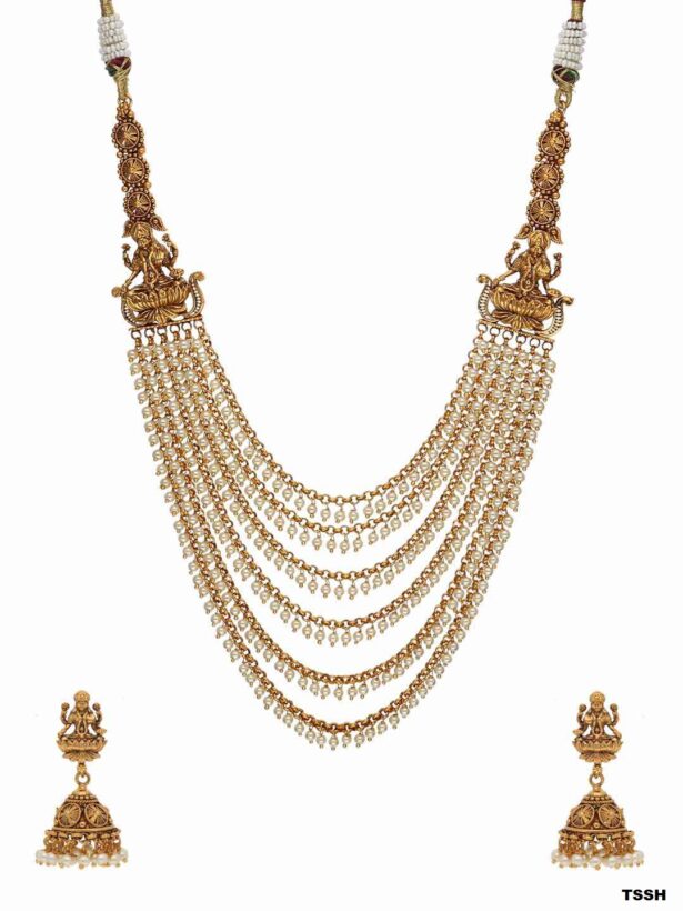Buy NK0265 Hansika Temple Matte Gold Pearl Necklace