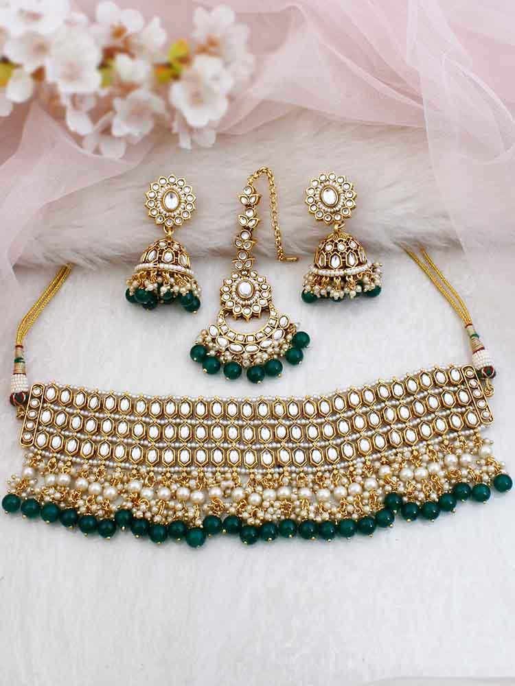 Designer Green Kundan Necklace Set With Stunning Earrings , Kundan Jewelry  , Bollywood Party Wear Jewelry , Wedding Necklace for Women/girls - Etsy