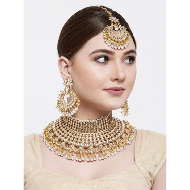 Buy Indian Gold Plated Kundan Choker- White