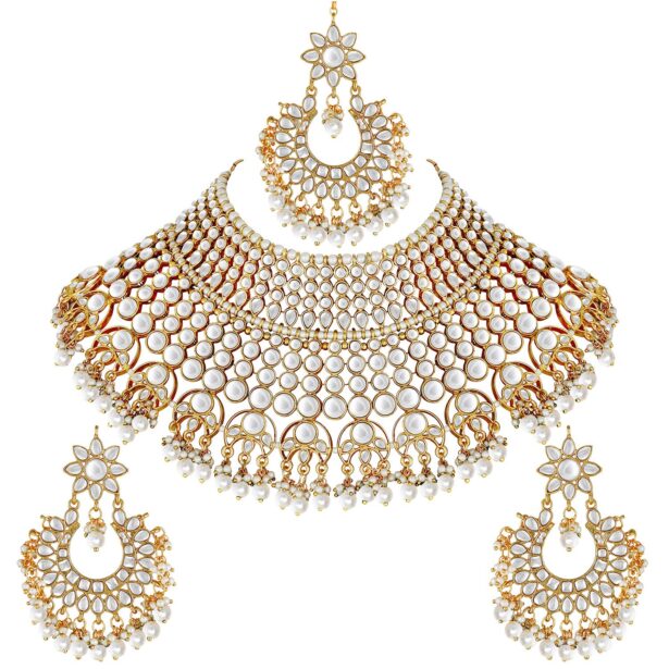 Buy Indian Gold Plated Kundan Choker- White