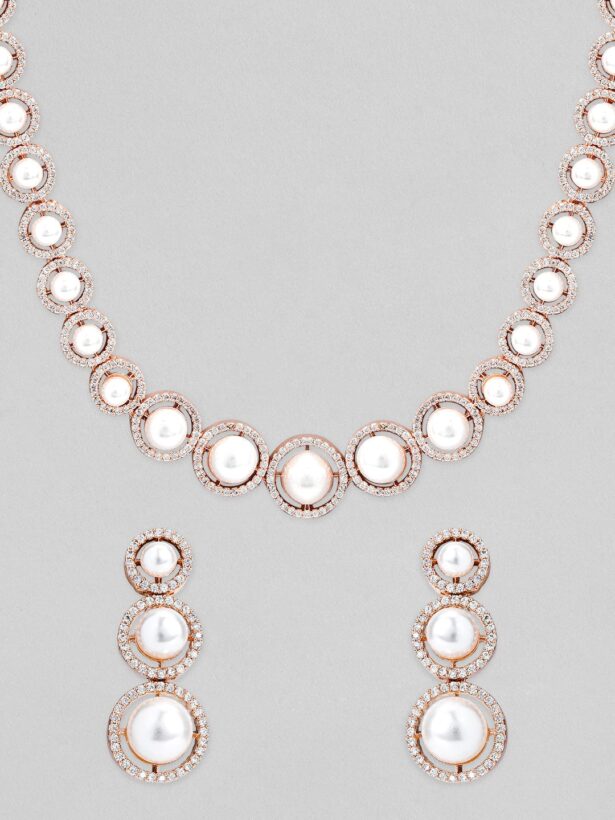 Buy Rucha-rose-gold-plated-ad-stone-studded-pearl-jewellery-set-necklace-set